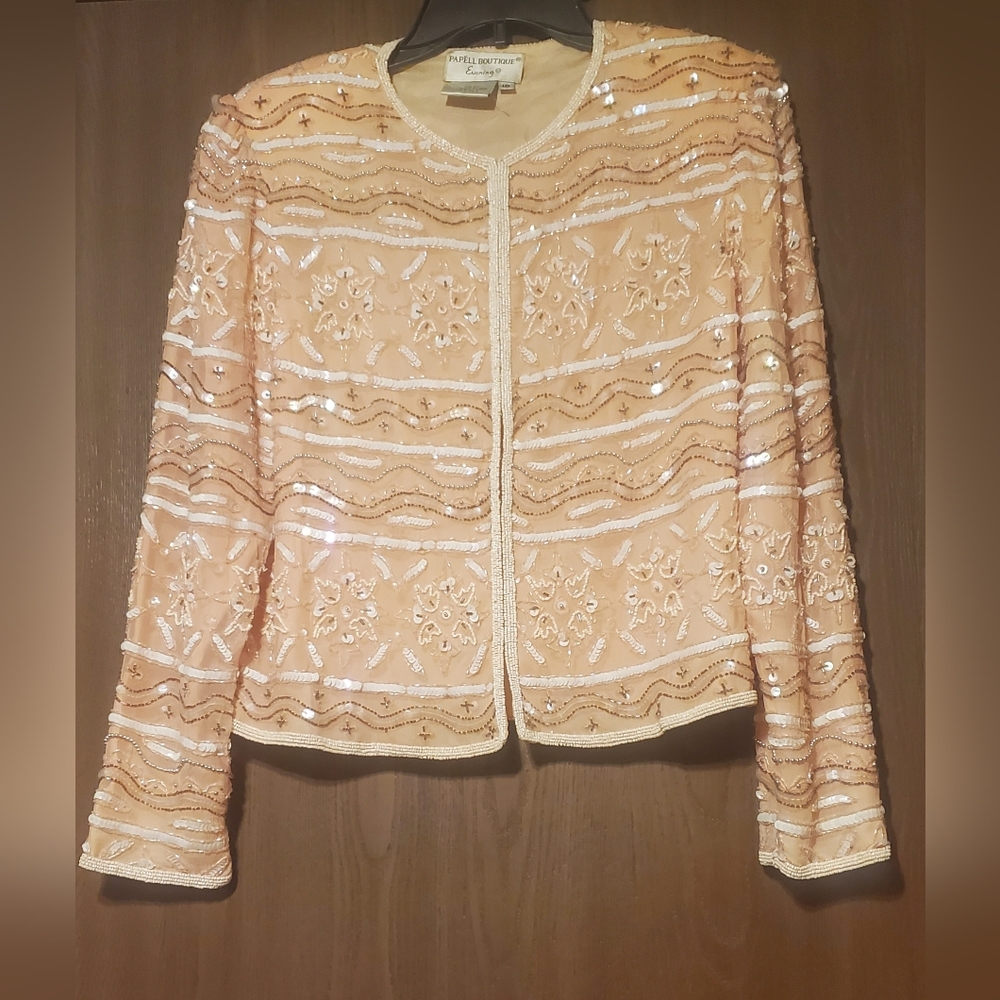 Women's Pink Beaded Jacket by Papell Boutique in Size 10, Excellent Condition